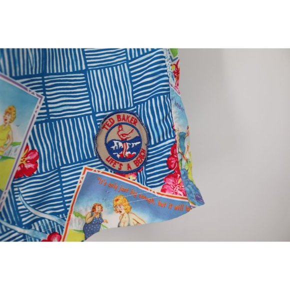 Ted Baker Swim Trunks Mens 5 Hawaiian Camp Board Shorts Drawstring fun postcard - Picture 4 of 16